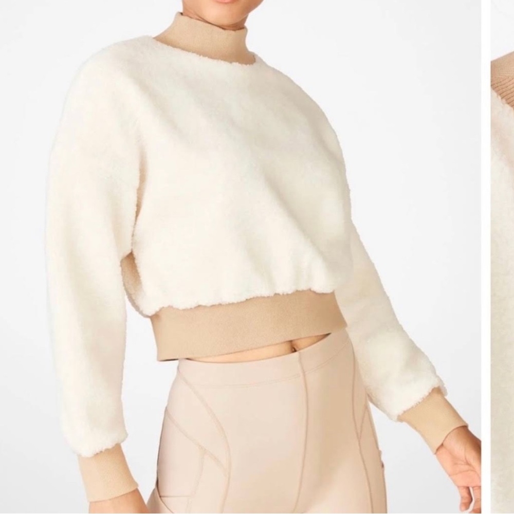 Fabletics Malia Polar Fleece Teddy Sherpa Crew Neck Pull Over Sweater